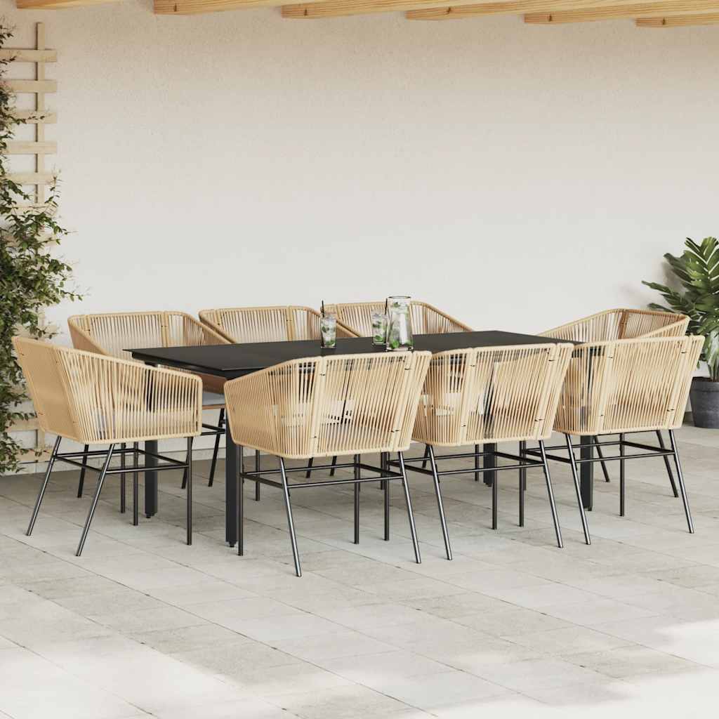 9-Delige Tuinset Met Kussens Poly Rattan Glas