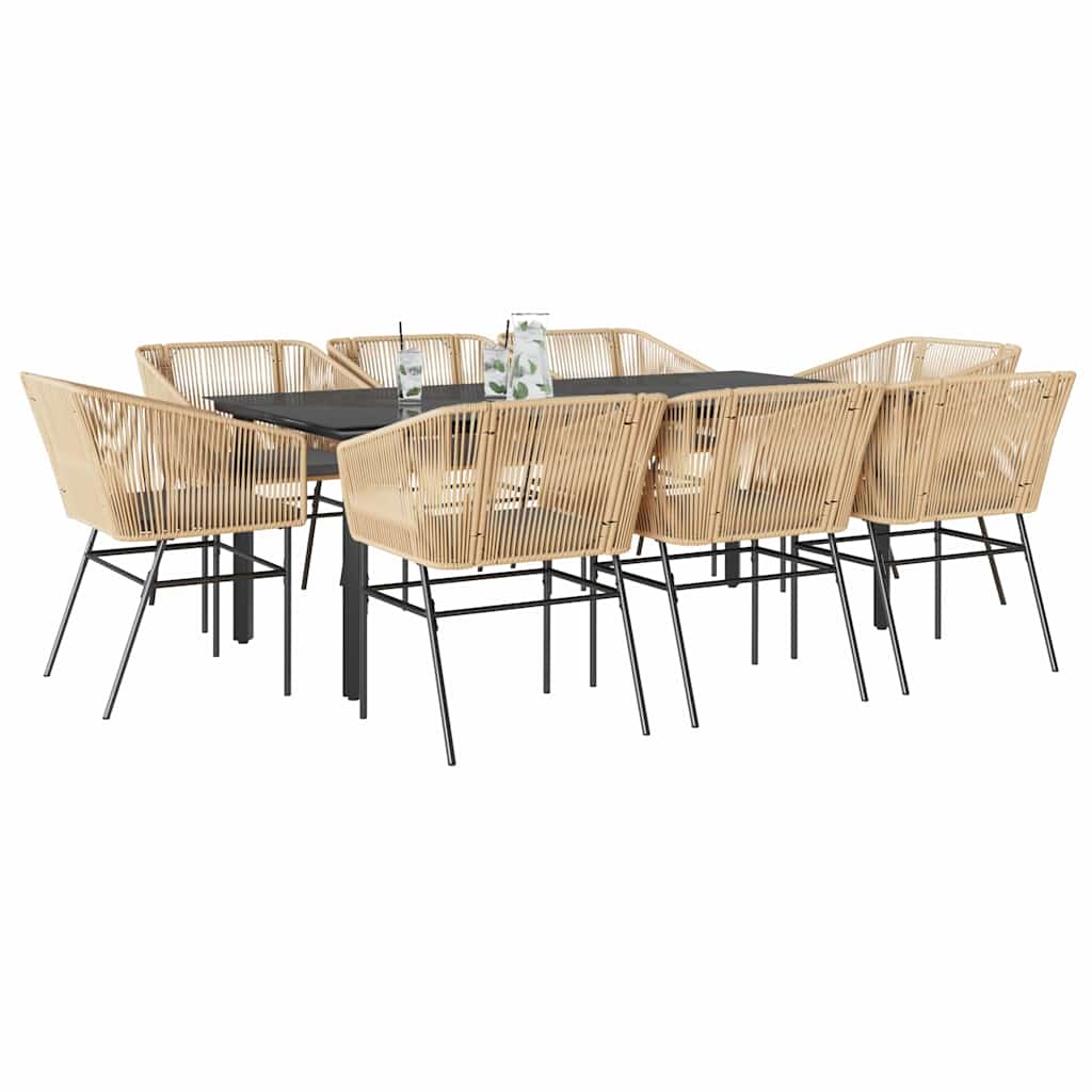 9-Delige Tuinset Met Kussens Poly Rattan Glas