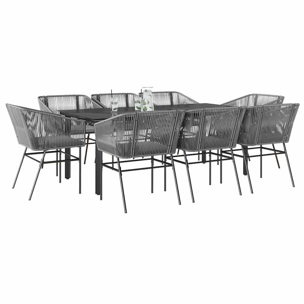 9-Delige Tuinset Met Kussens Poly Rattan Glas