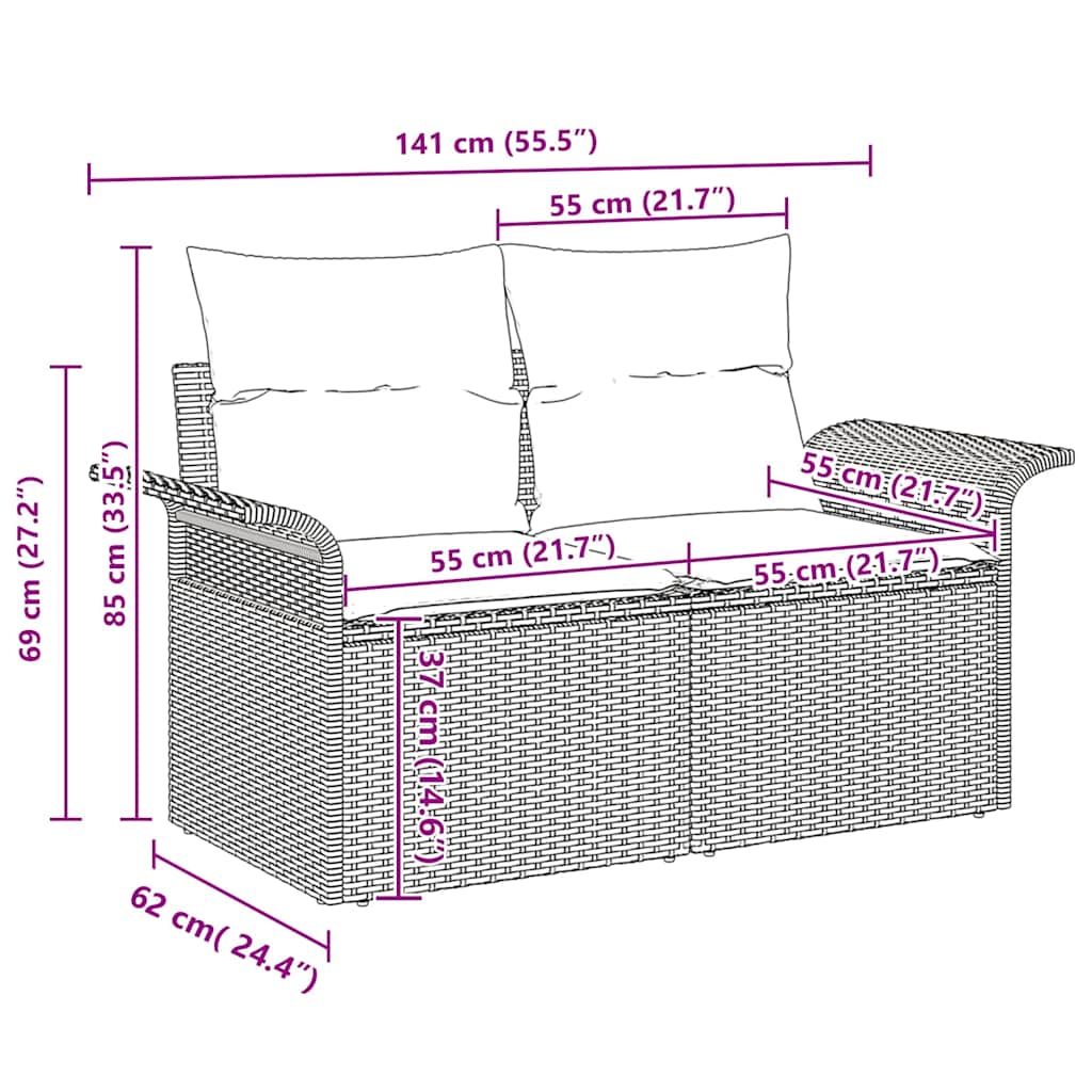 Tuinbank Set Met Kussen 9 Pcs Poly Rattan