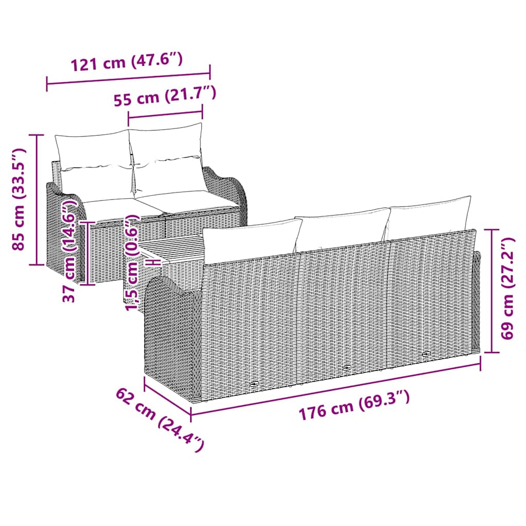 Tuinbank Set Met Kussen 6 Pcs Poly Rattan