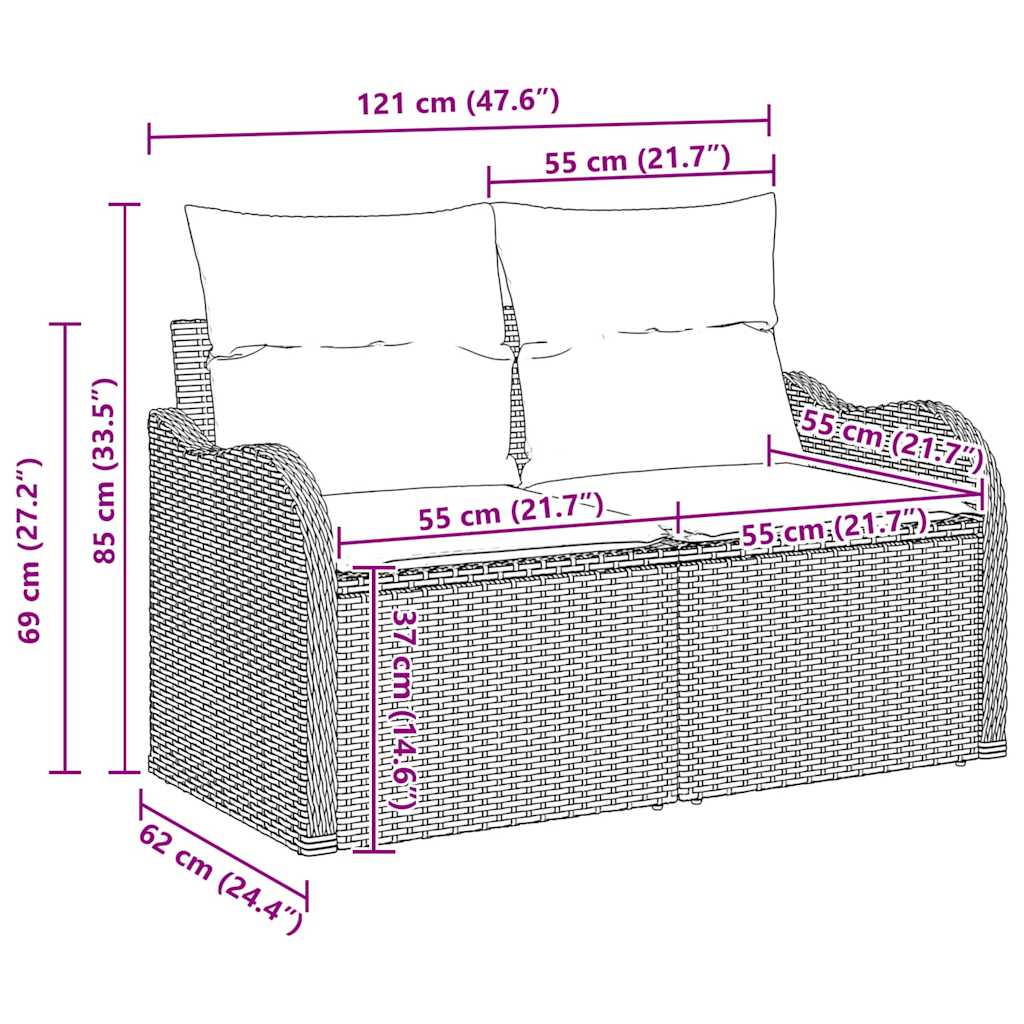 Tuinbank Set Met Kussen 6 Pcs Poly Rattan