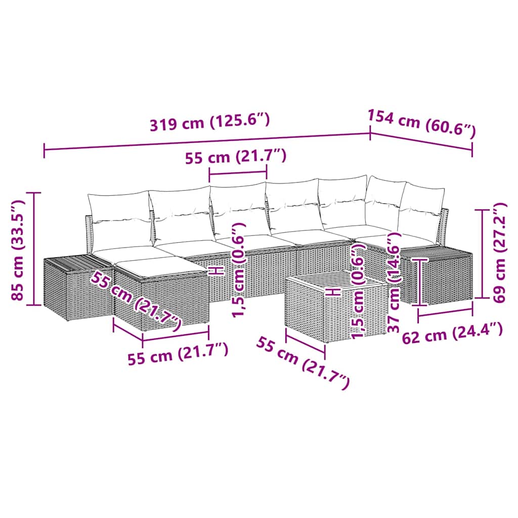 Tuinbank Set Met Kussen 8 Pcs Poly Rattan