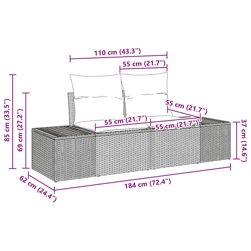 Tuinbank Set Met Kussen 8 Pcs Poly Rattan