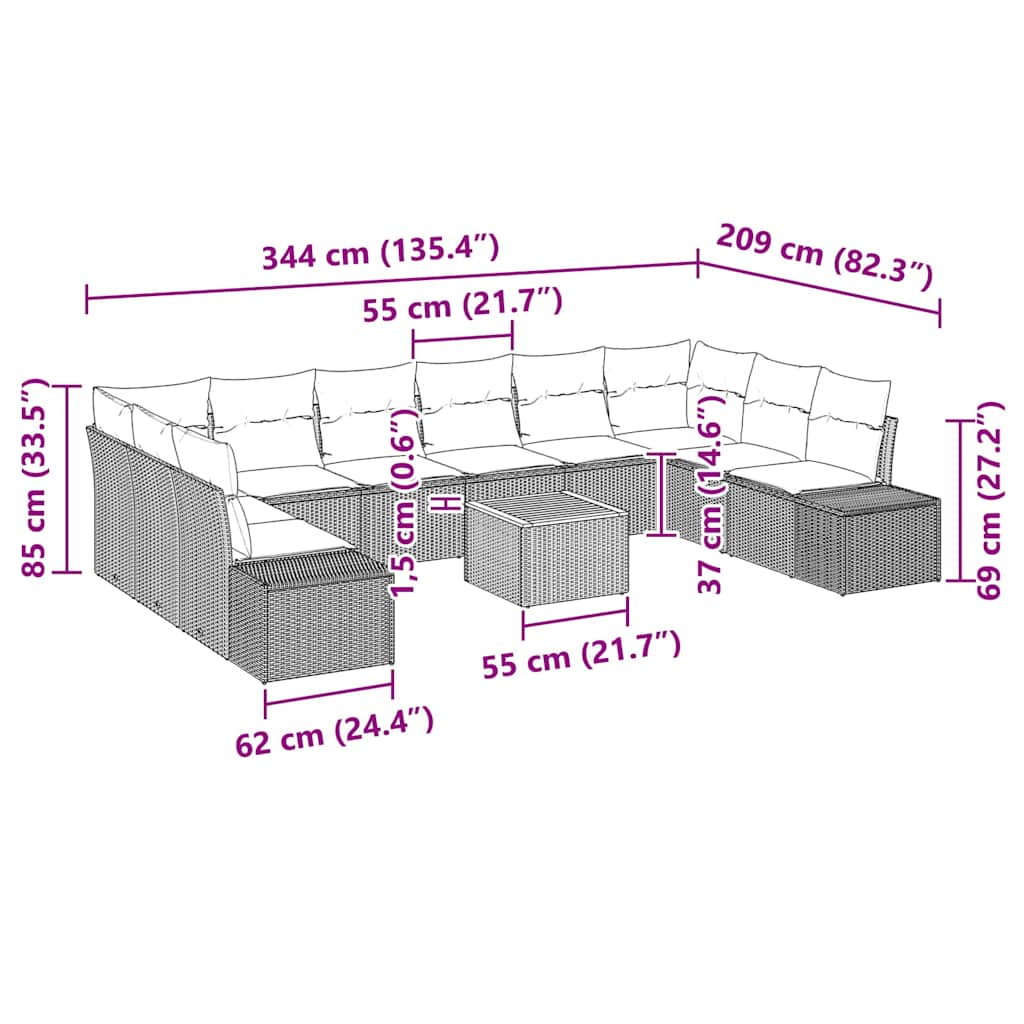 Tuinbank Set Met Kussen 11 Pcs Poly Rattan