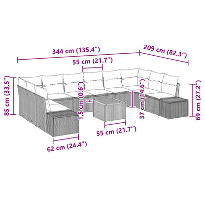 Tuinbank Set Met Kussen 11 Pcs Poly Rattan