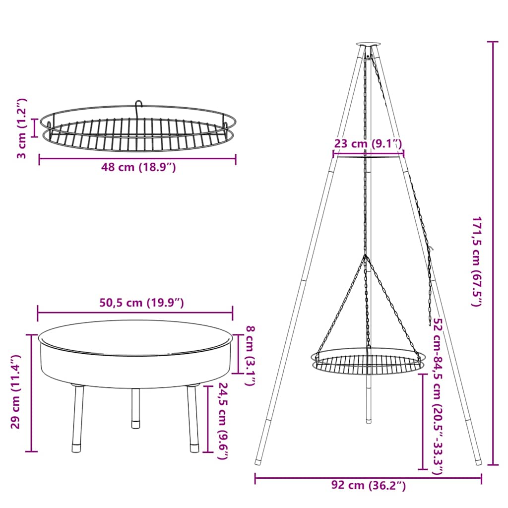 Kampvuur Tripod 3 Pcs Zwart Staal