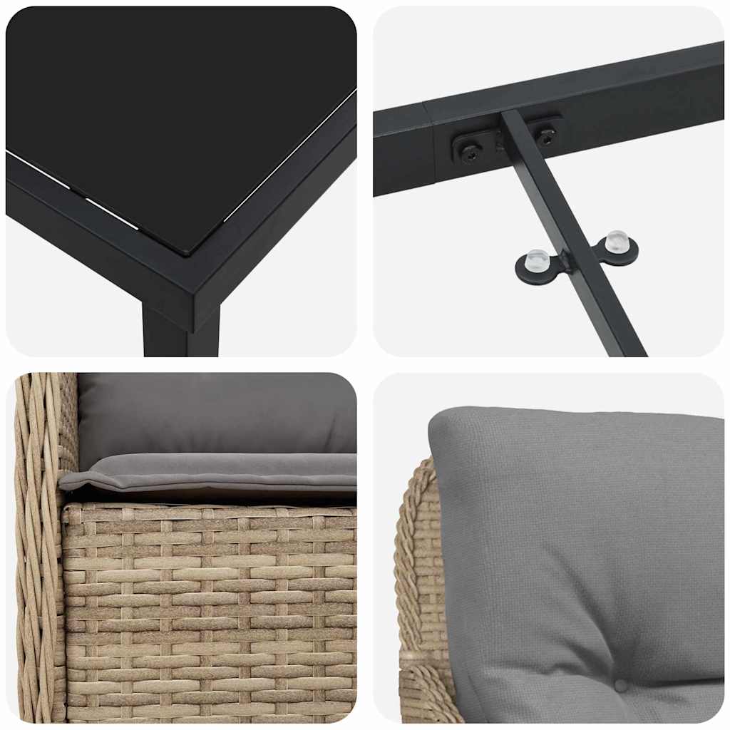 Tuin Eettafel Set Met Kussen 3 Pcs Poly Rattan
