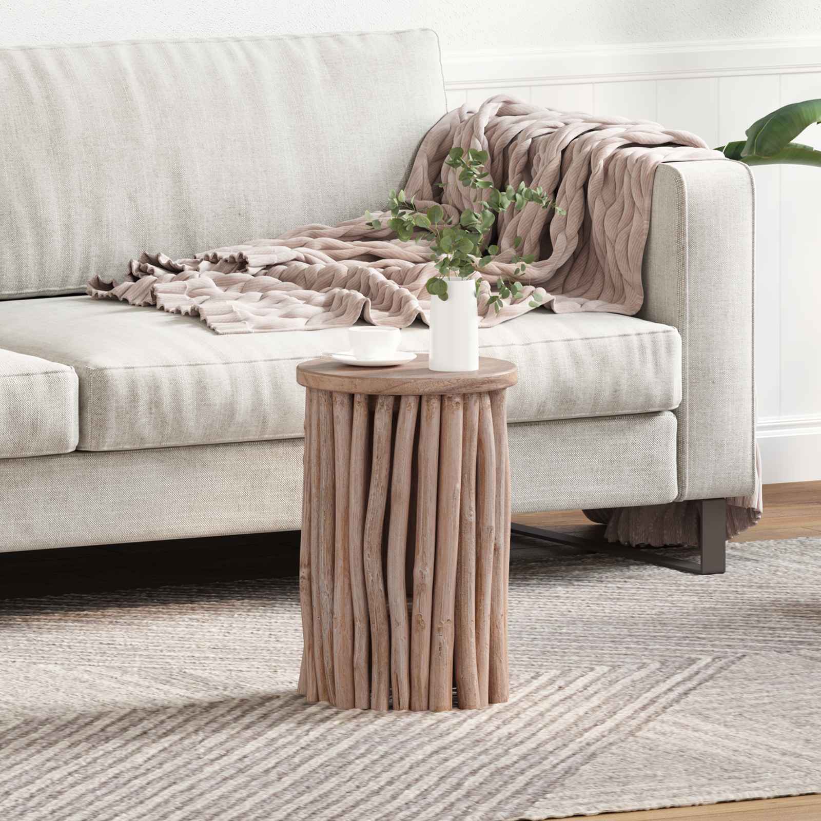 Kruk Naturel 30 X 30 X 45 Cm Massief Teakhout