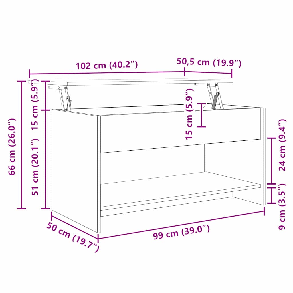 Salontafel Oud Hout 80 X 50,5 X 41,5 Cm Bewerkt Hout