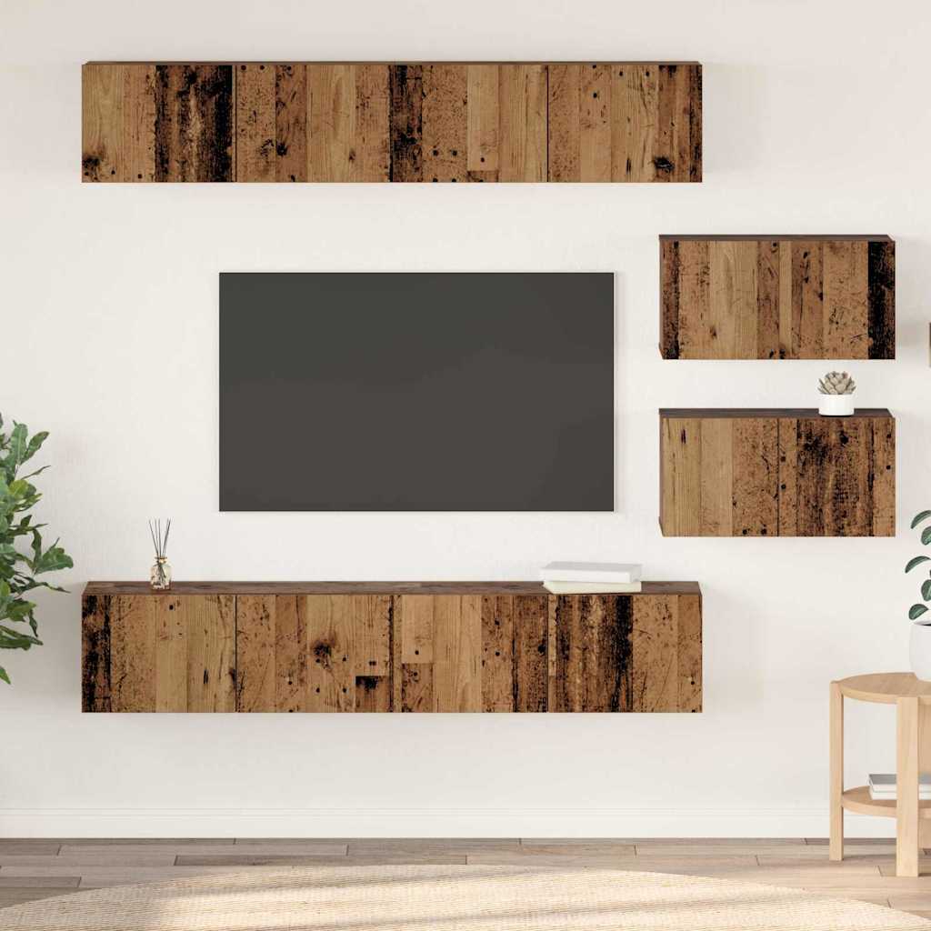 Tv-Meubelset Wandgemonteerd 6 Pcs Bewerkt Hout