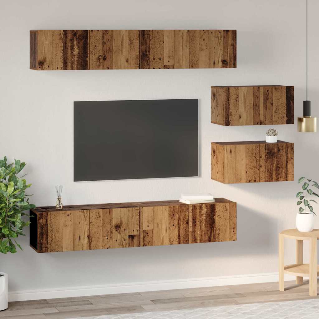 Tv-Meubelset Wandgemonteerd 6 Pcs Bewerkt Hout