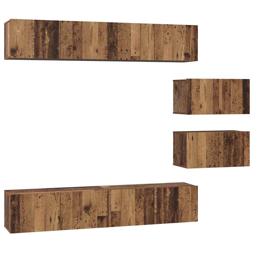 Tv-Meubelset Wandgemonteerd 6 Pcs Bewerkt Hout
