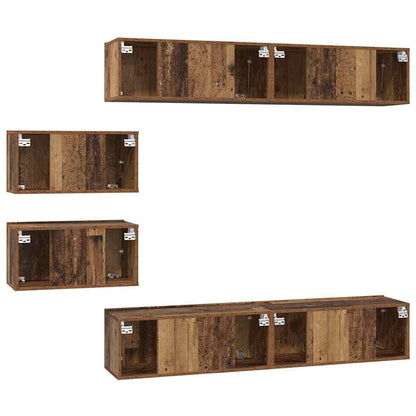 Tv-Meubelset Wandgemonteerd 6 Pcs Bewerkt Hout