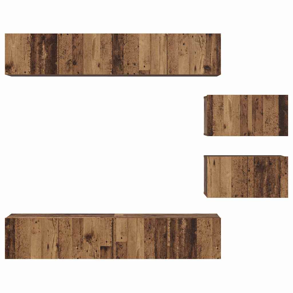Tv-Meubelset Wandgemonteerd 6 Pcs Bewerkt Hout