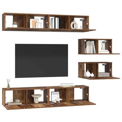Tv-Meubelset Wandgemonteerd 6 Pcs Bewerkt Hout