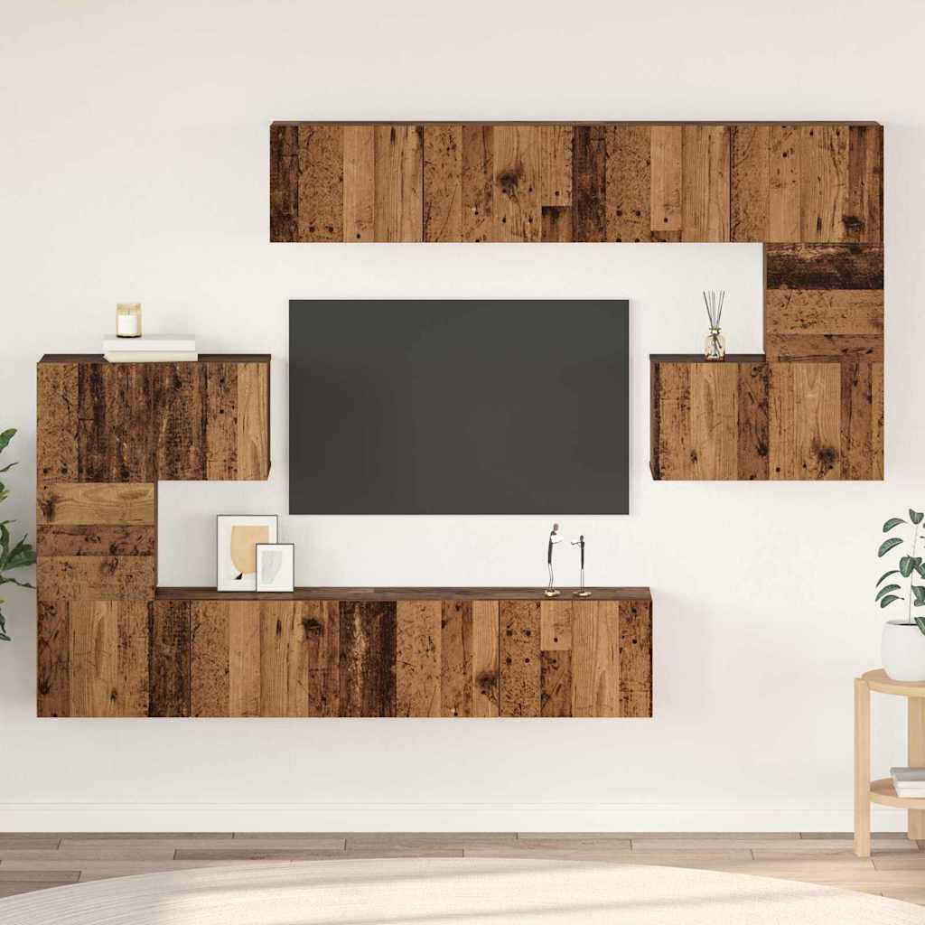 8-Delig Tv-Meubelset Wandmontage Bewerkt Hout Kleurig