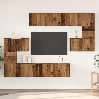 8-Delig Tv-Meubelset Wandmontage Bewerkt Hout Kleurig