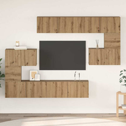 8-Delig Tv-Meubelset Wandmontage Bewerkt Hout Kleurig