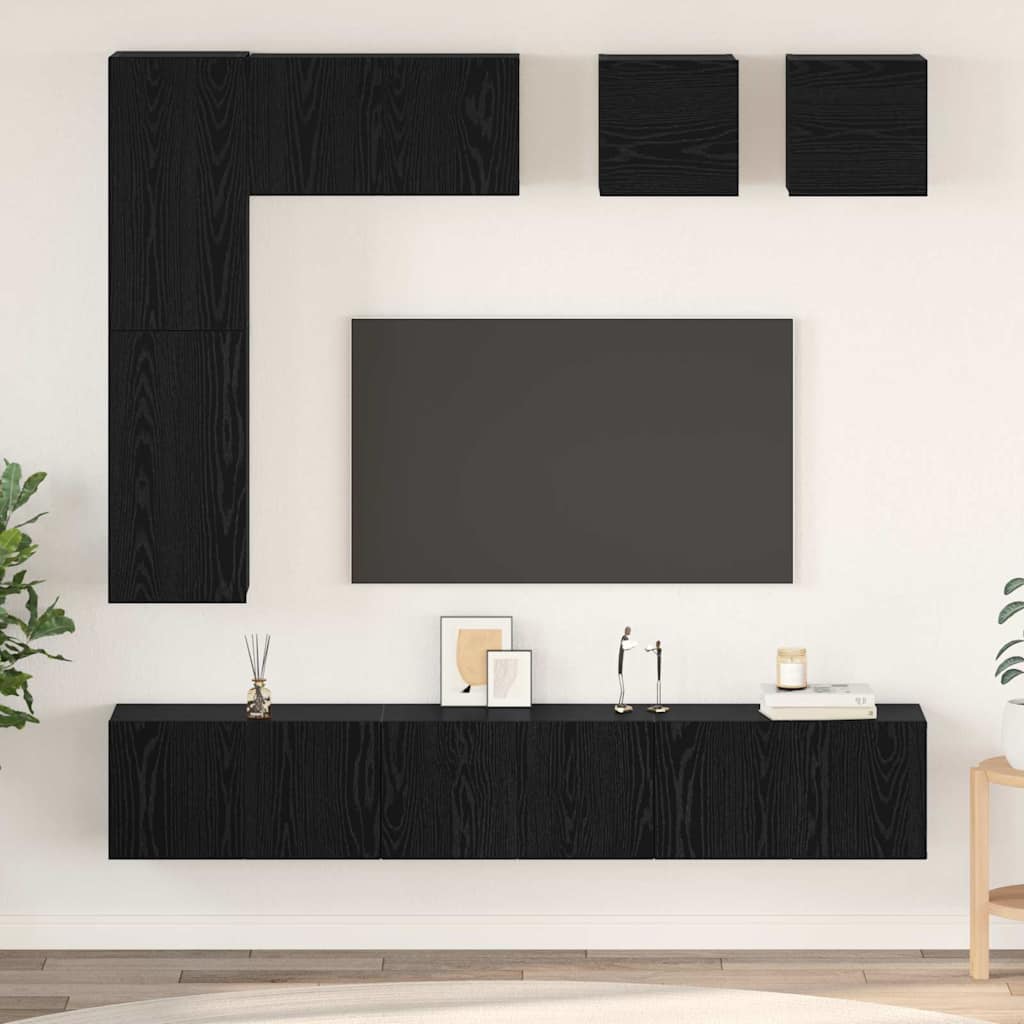 8-Delig Tv-Meubelset Wandmontage Bewerkt Hout Kleurig