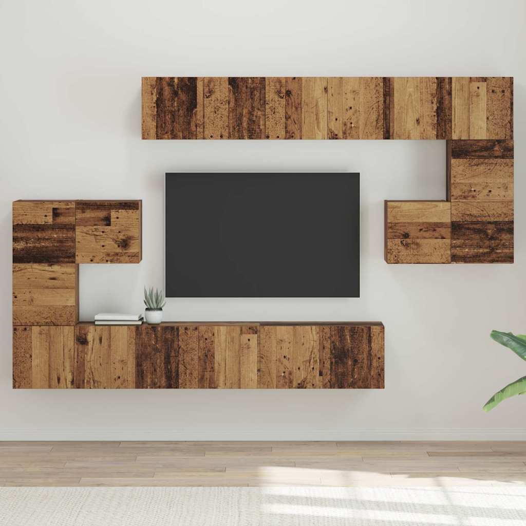 8-Delig Tv-Meubelset Wandmontage Bewerkt Hout Kleurig