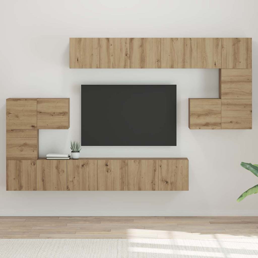 8-Delig Tv-Meubelset Wandmontage Bewerkt Hout Kleurig