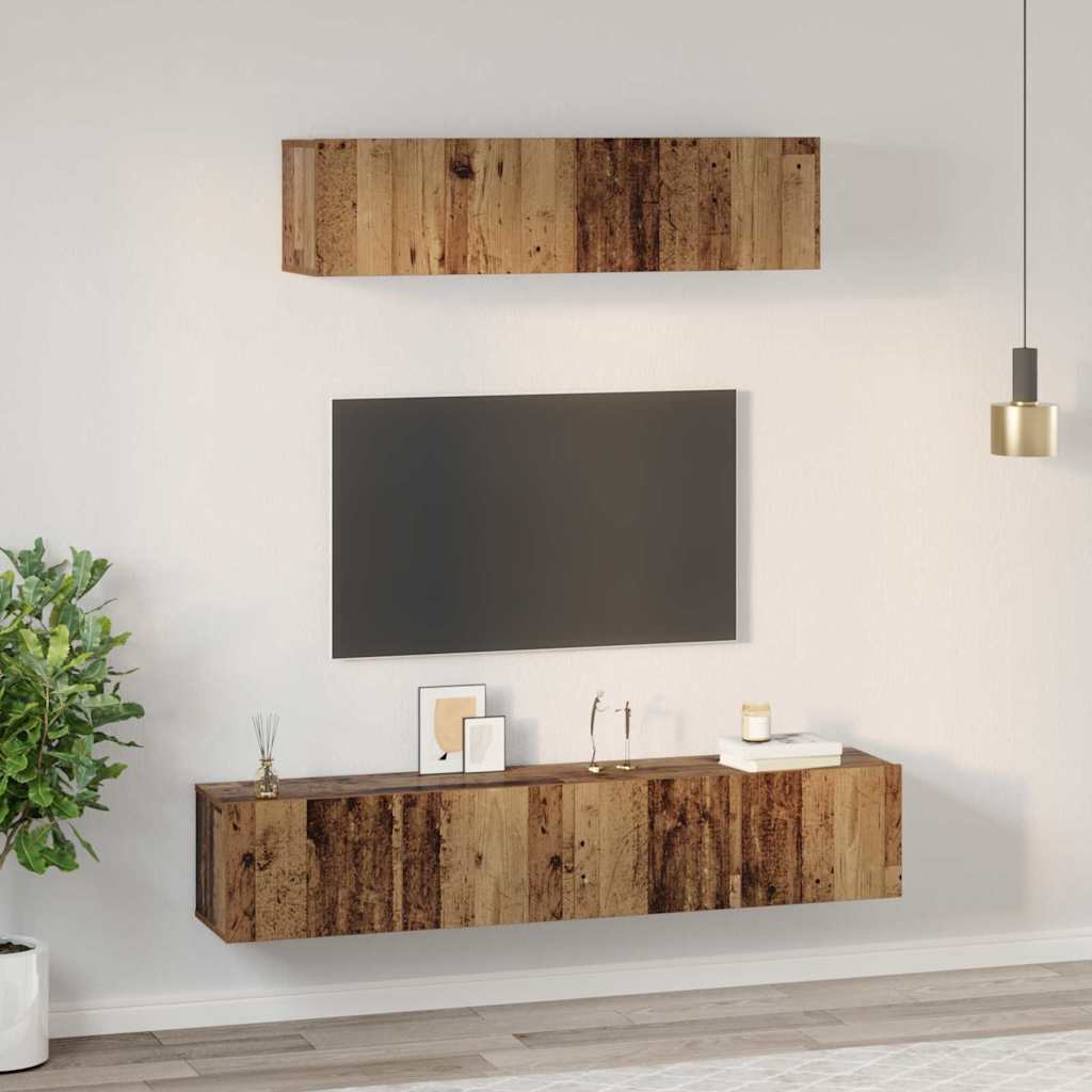 Tv-Meubelset Wandgemonteerd 4 Pcs Bewerkt Hout