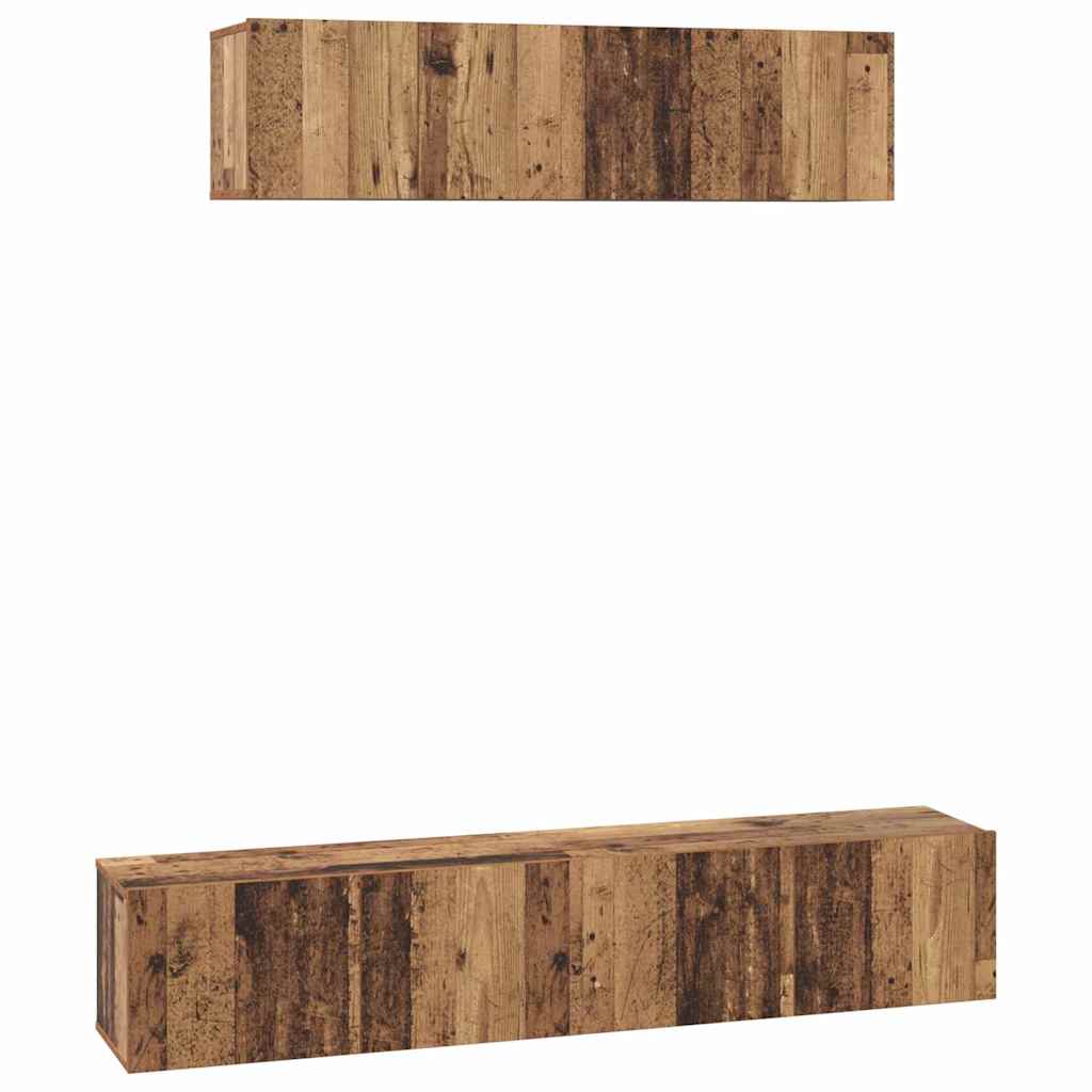 Tv-Meubelset Wandgemonteerd 4 Pcs Bewerkt Hout