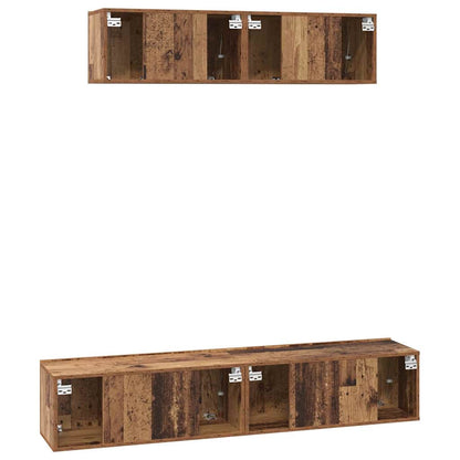Tv-Meubelset Wandgemonteerd 4 Pcs Bewerkt Hout