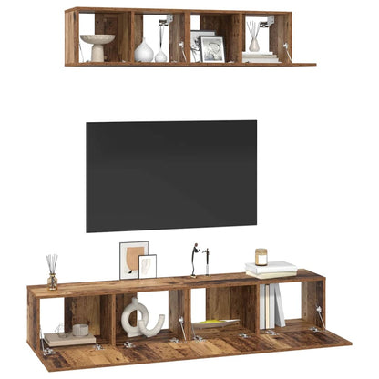 Tv-Meubelset Wandgemonteerd 4 Pcs Bewerkt Hout