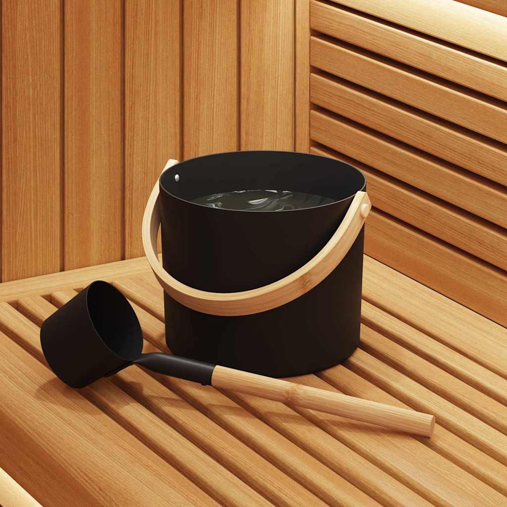 Sauna Accessoire Set 2 Pcs Zwart Aluminium En Massief Pijnhout