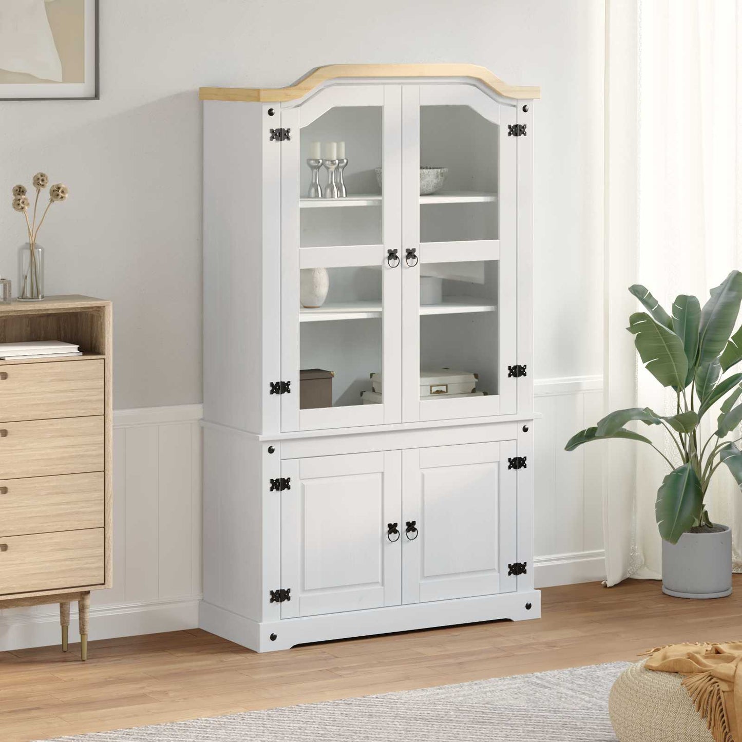 Vitrinekast Corona 103,5X42X180 Cm Massief Grenenhout